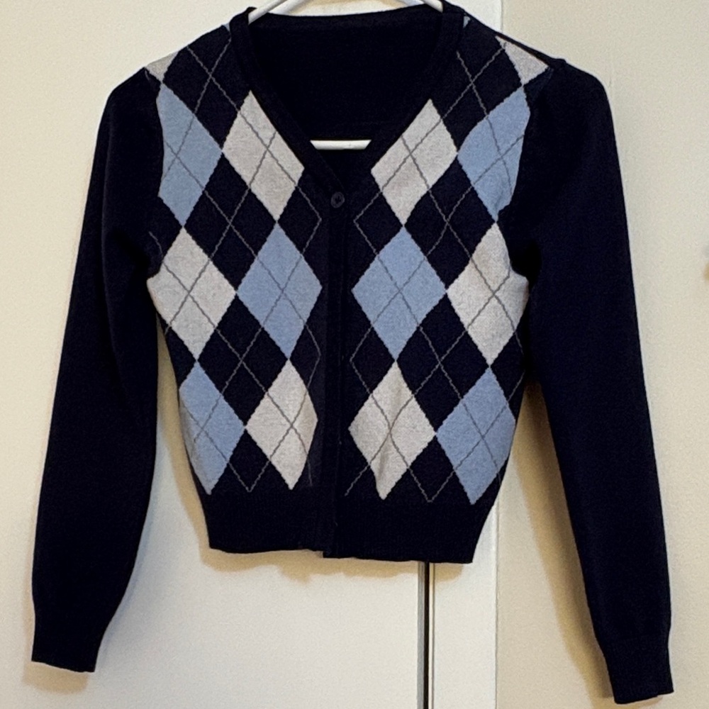 SHEIN Argyle Cardigan - Navy, Light Blue, and Gray